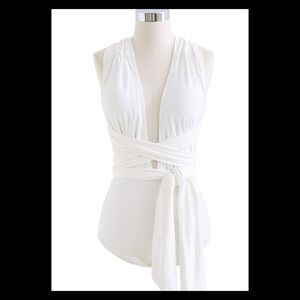 White one piece sexy swimsuit.